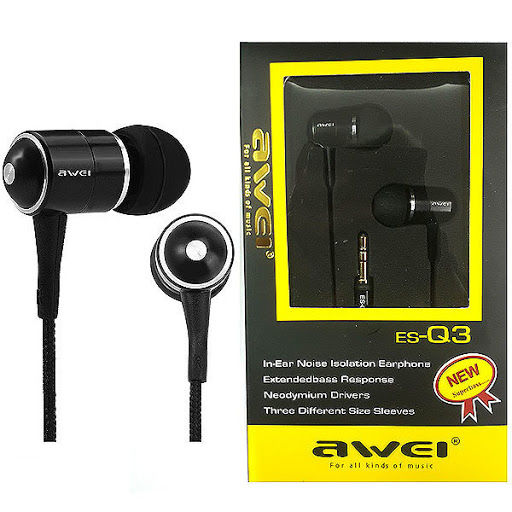 Awei ESQ3 1.2m Cable Design Noise Isolation In - ear Earphone for Smartphone Tablet PC - Black