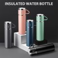 Vacuum Flask Gift Box Set SS - Thermos Water Bottle Stainless Steel Double Layer For Hot And Cold - 3 Cups And 1 Bottle 500 ml - for Work Sports Camping Cycling - Multicolor. 