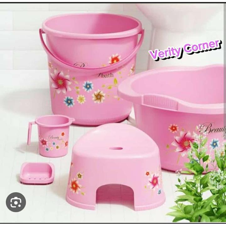 Bath Set Plastic 5 pcs Bath Set For Daily Use - Best Washroom Set For Use - Best Quality Set