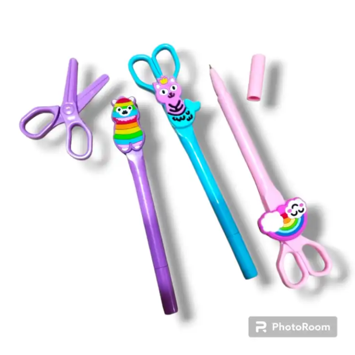 Scissor Pen With Rainbow/Kitty Shape Gel Pen Kids Student Gifts (1 Pc Random)