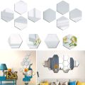6PCS Hexagon 3D Mirror Wall Stickers Self Adhesive Decorative Acrylic Decals. 