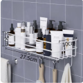 Wall Mounted Rectangle Metal Stand With Hooks for Kitchen Bathroom Storage Rack Organizer Metal Storage Organizer Rack for Shower Caddy, Shampoo Basket No Drilling, Design for Bathroom, Bedroom, Living Room, and Kitchen - Bathroom Rack Stand. 