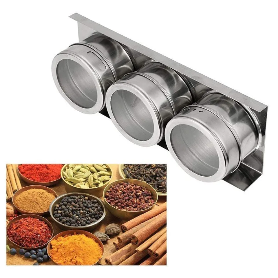 Magnetic Spice Jars with Holder Stainless Steel Container Set with - Technical View