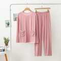 Plain Pink Front Pocket Style Night Suit For Women. 