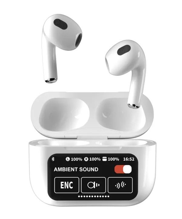 ENC HIFI Airpod A10 Pro With Display Wireless Earbuds Bluetooth 5.3 Headphones 36 Hrs Playtime with LED Display, Deep Bass Stereo and Noise Cancelling Bluetooth Ear Buds IP7 Waterproof Wireless Ear Buds with Mic for iPhone Android White