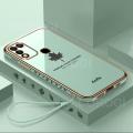For Infinix Hot 11 Play Back Cover with Lanyard Fashion Shiny Plating Maple Leaf Design Camera Lens Protection Square Edge Soft Silicone Protective Phone Case. 
