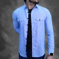 Men's Slim Fit Sky Blue Double Pocket Shirt - 1039. 