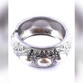 Silver Alloy Bangle With White Stones. 