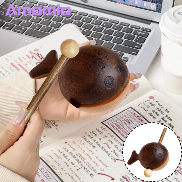 Wooden Fish with Hammer Handcrafted Wooden Fish Ornament for Stress Relief Meditation Perfect Desktop Decoration Birthday Gift Solid Wood Desktop Ornament