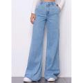Women Light Blue High Waist Wide Leg Denim Jeans  Export Quality  ZRANZIE. 