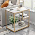 Triple Layer Sofa Side Table Coffee Table with Gold Metal Legs for Living Room Bedroom Tables. 