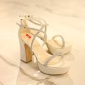 Women Fashion Block Heel, Pearl Shoes, Bridal Ivory Shoes, High Heels, Cream Low Heel, Wedding Shoes, Beige. 