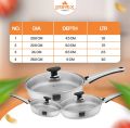 sonex Fry pan with glass lid Stainless Steel double Bottom Heavy guage all sizes mention. 