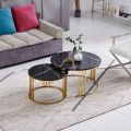 2 pieces center table set round shape with 3 rod wooden marble texture top wrought iron table. 