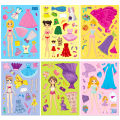 6 sheets/pack Pink Princess Face Changing Stickers Little Girl Cartoon Cute DIY Princess Make a Face Puzzle Stickers. 