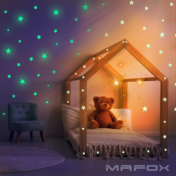 Pack of 50 3D Fluorescent Multicolor Glow in Dark Stars Wall Stickers, Luminous Bedroom Ceiling Home Decor