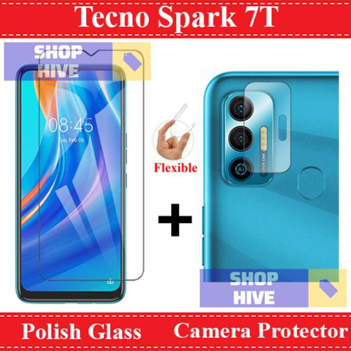 Tecno Spark 7T Screen Protector Polish Tempered Glass + Camera Protector Flexible Gorilla Protector 9H For Tecno Spark 7T