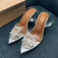 GIOVANO Cinderella Transparent Heel Sandals - Elegant Pointed Toe, 2.5-Inch Crystal Heels, Stylish Formal Wear, Comfortable Padded Sole, Perfect for Parties and Weddings. 