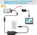 USB 2.0 to SATA/PATA/IDE Adapter Converter Cable for 2.5”/3.5” Hard Drive. 