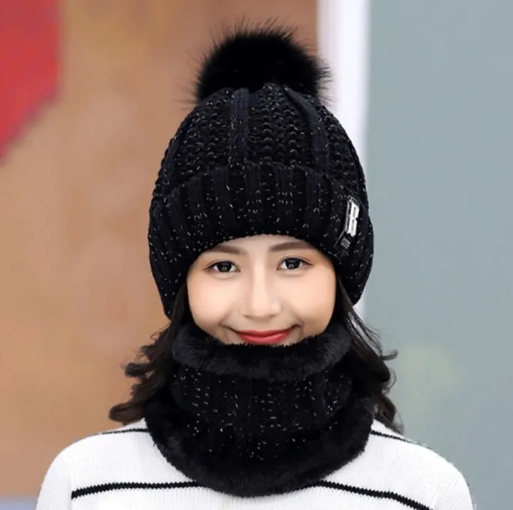 Winter%20caps%20for%20girls%20Knitted%20Scarf%20Hat%20Set%20Thick%20Warm%20Skullies%20Beanies%20Hats%20for%20winter%20cap%20s%20for%20Women%20Outdoor%20Cycling%20Riding%20Ski%20Bonnet%20Caps%20Tube%20Scarf%20Rings%20-%20Image%203