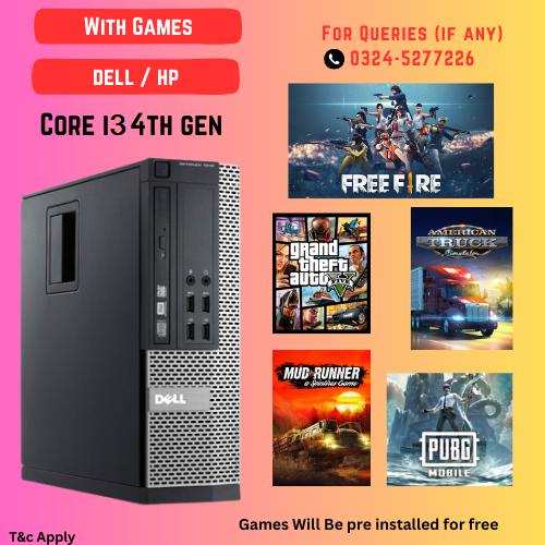 Core i3 4th Generation Desktop Gaming Computer 8GB Ram Storage 500GB Hard disk 1Gb Graphics Card With Games Pre installed