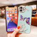 For Samsung S22 5G Colorful Cartoon Butterfly Square Edge Pattern Casing Plated Phone Shell Luxury Plating Soft Phone Case. 