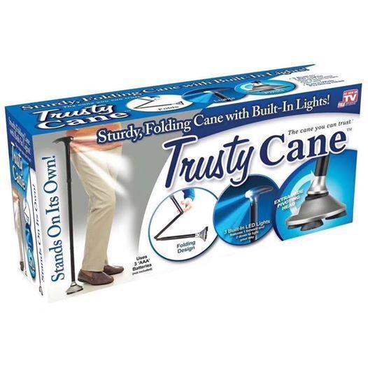 Trusty Cane - Sturdy Folding Walking Triple Head With Built in Lights - Fordable Walking Stick
