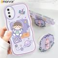 AMORVOR for Samsung Note 10 Back Cover With Free Holder Space Girl Soft Wavy Phone Case Camera Protection Transparent TPU Soft Cover. 