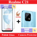 Realme C21 Tempered Glass Screen Protector Polish Glass + Back Camera 9H Gorilla Flexible Protector For Realme C21. 