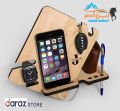 Wood Phone Docking Station With Key Holder Wallet Stand Watch Organizer Men Gift. 