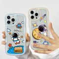 AMORVOR for Infinix Smart 7 Tecno Spark Go 2023 Tecno Pop 7 Pro Back Cover With Free Holder Fashion Astronaut Soft Wavy Phone Case Camera Protection Transparent TPU Soft Cover. 