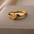 Hollow Heart Sunflower Rings For Women Vintage Gold Plated Stainless Steel Ring Wedding Couple Rings Aesthetic Jewelry Bague. 