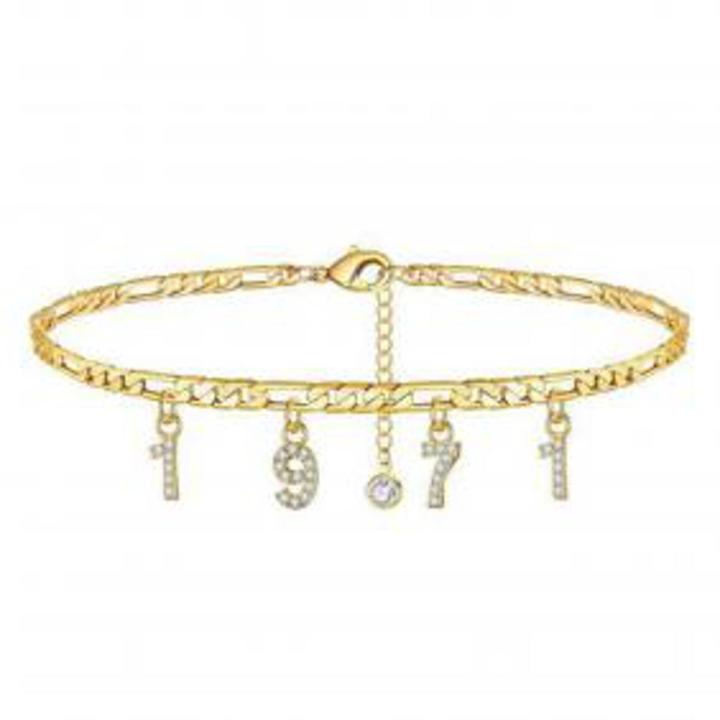 Fashion Women Rhinestone Birth Year Anklet Foot Ankle Chain Pendant Jewelry Gift