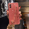 For Vivo Y03 Y02 Y02A Y02s Y02t Y01 Y01A Back Cover with Lucky Clover Bracelet Luxury 6D Plating Frame Shiny Girls Women Phone Case Soft Silicone Square Protective Cases Pouch Girls. 