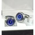 Round blue cufflinks with stone new design studs for mens and boys. 