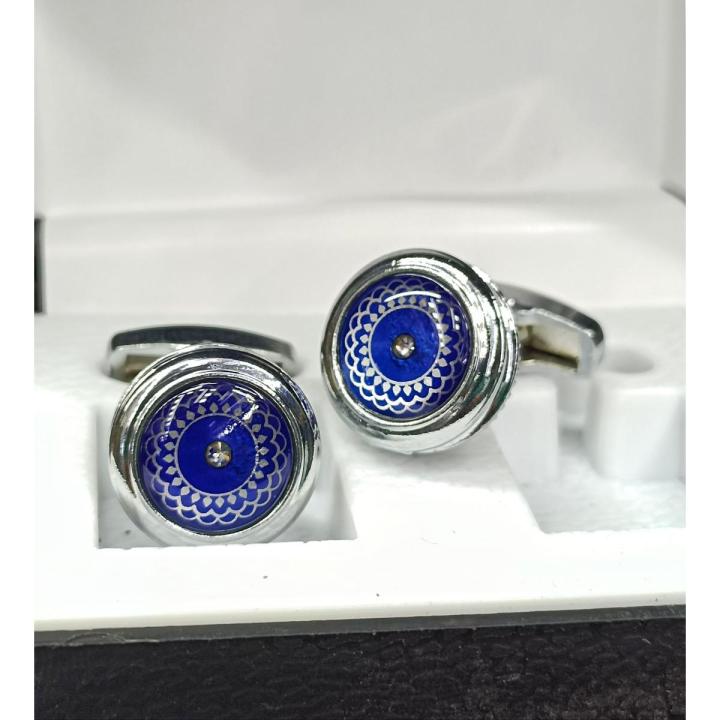 Round blue cufflinks with stone new design studs for mens and boys
