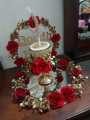 Doodh Pilai Glass – Handmade Wedding Rasam Glass with Red & Golden Floral Arrangement. 
