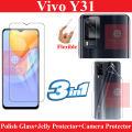 Vivo Y31 Glass Protector Polish Screen Tempered + Back Protector Transparent Hydrogel Soft Film jell Protection + Back Rear Camera Protector 9H Gorilla Flexible Protection For Vivo Y31. 
