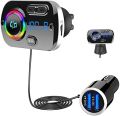SONRU Newest FM Transmitter Bluetooth 5.0, Bluetooth Car Radio Transmitter Handsfree Car Kit QC3.0 USB Car Charger, Support TF Card AUX Input, Crystal Sound, Color Light, 1.1M Cable, 2 Install Ways. 