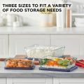 PYREX Rectangular Glass Food Storage Container Set with Blue Lids 6-piece. 