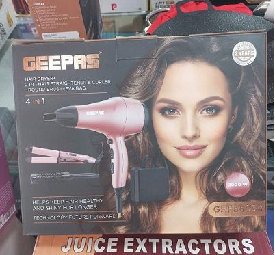 Geepas 4 In 1 Hair Dressing Set | 2000W Portable Hair Dryer, Straightener, Curler with Eva Bag  Ideal for Styling All Hairs, 2 years Warranty
