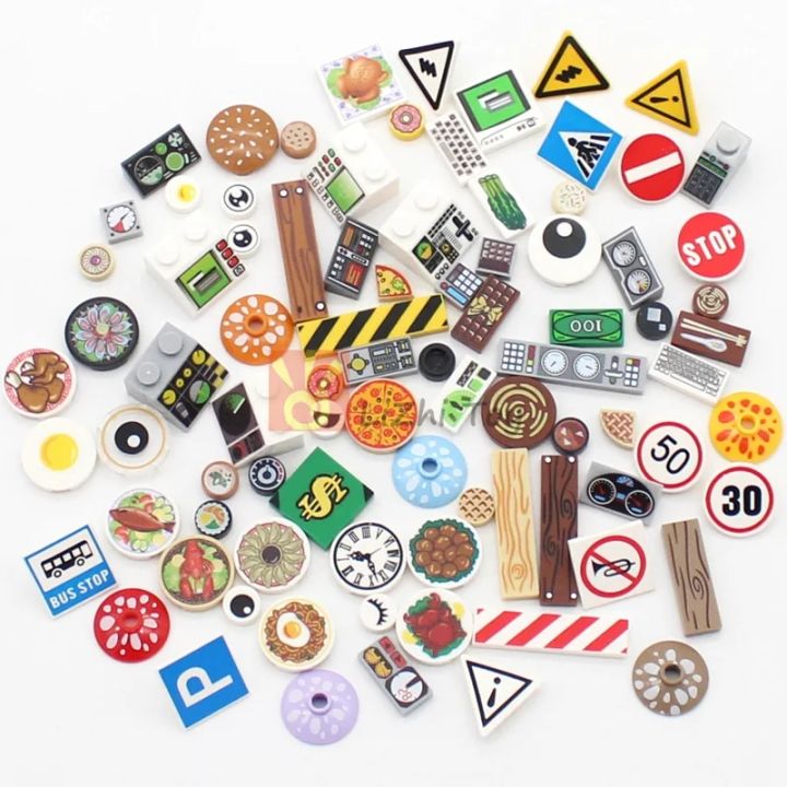 MOC City Street Figures View Printing Food Dessert Traditional Chinese Cuisine Building Blocks Monitor Eyes Briks Printed Toys