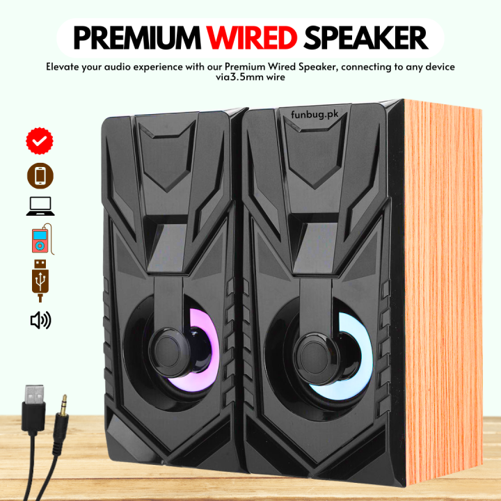 FunBug Super-Quality Wooden Speaker for PC & Laptop - USB 3.5mm Wired MultiMedia RGB Dual Gaming Speakers SoundBox for Computer, Games, Desktop, Home, Office, LCD, Mobile, LED TV with Bass Woofer & Stereo Acoustic Big Sound Base