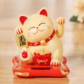 Chinese Lucky Cat Solar Powered Gold Waving Cat Hand Paw Up Wealth Prosperity Welcoming Good Luck Waving Cat Birthday Gift. 