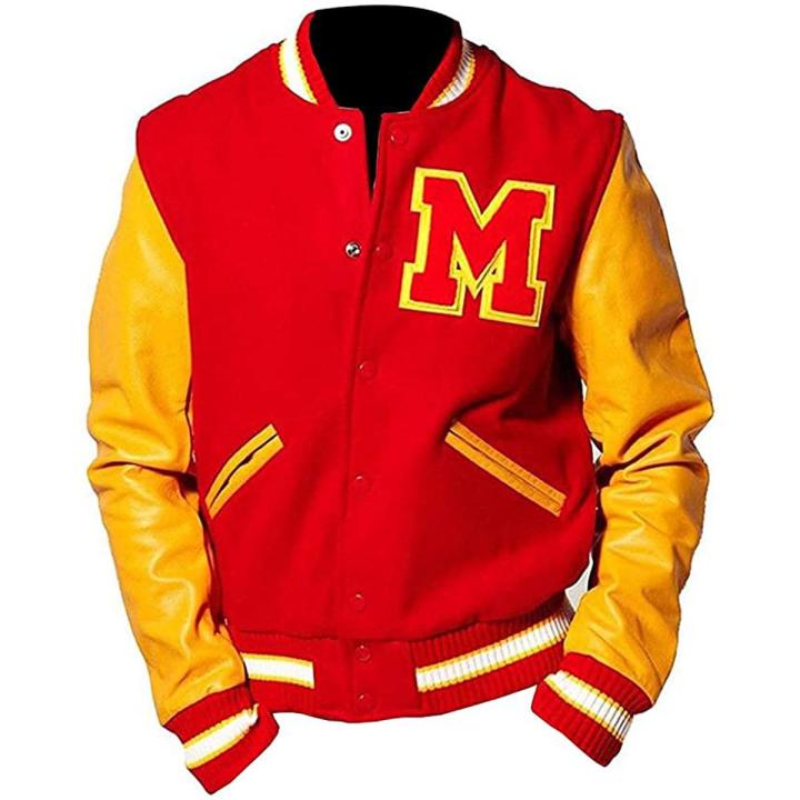 Men's Mj Thriller M Logo Red & Yellow Varsity Jacket For Men's