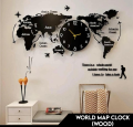 Wooden World Map Wall Clock - Wooden Wall Clock Large Modern Design 3D Stickers Hanging Clock Decorative Watch Silent Wall Clocks World Map Home and Offices, 3D Design Self Adhesive. 