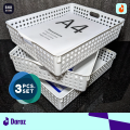 Italian Multipurpose PACK OF 3 Rectangular Storage Baskets with Handles For Home, Wardrobe, Kitchen, Office, Classroom - Premium Quality Plastic Drop-Resistant Organizer Bin - Flat Desk Tray Fits A4 Size Papers, Letters, Books, Files - Decent Colors Range. 