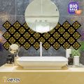 Gift City Presents Flower Golden Foil Tile Stickers Multiple Quantity - 12x12 cm Pattern Design Wall Decorative Bathroom, Kitchen Sticker Wall Wallpaper Border Decoration. 