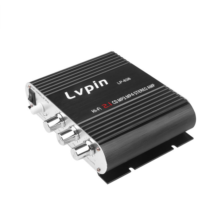 Car Channel Amplifiers Lvpin LP-838 Hi-Fi 2.1 Stereo Subwoofer Audio Bass Speaker Booster Connect With DVD Player Phone for Car