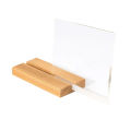 Acrylic Brochure Stand T Shape Wooden Base Photo Frame Table Hotel Menu Product Price Flyer Leaflet Display Holder QR Code Stand. 